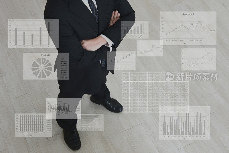 分析商人与业务图表和图形屏幕