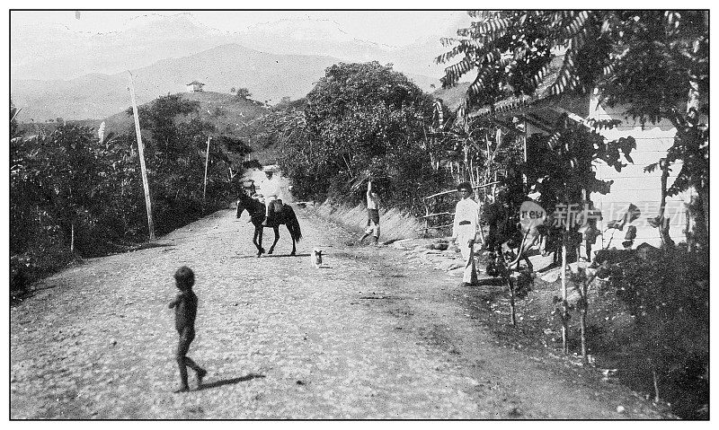 古董黑白照片:波多黎各，Aibonito和Coamo之间的道路