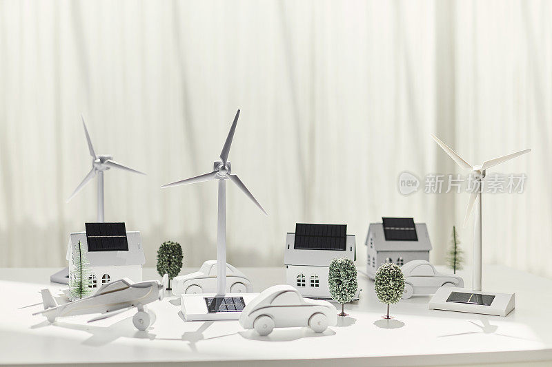 燃料和发电，风力发电，风力涡轮机，替代能源，可持续能源，碳中和，太阳能，太阳能收集器