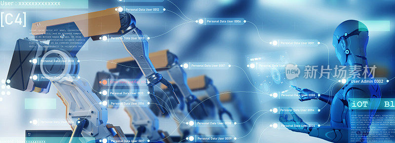工程智能工厂编程自动化机器AR增强现实技术未来工业技术3D机器人和机器人手臂控制未来工业机器学习概念