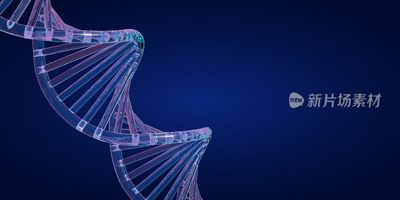 DNA分子双螺旋螺旋在3D玻璃上呈深蓝色效果