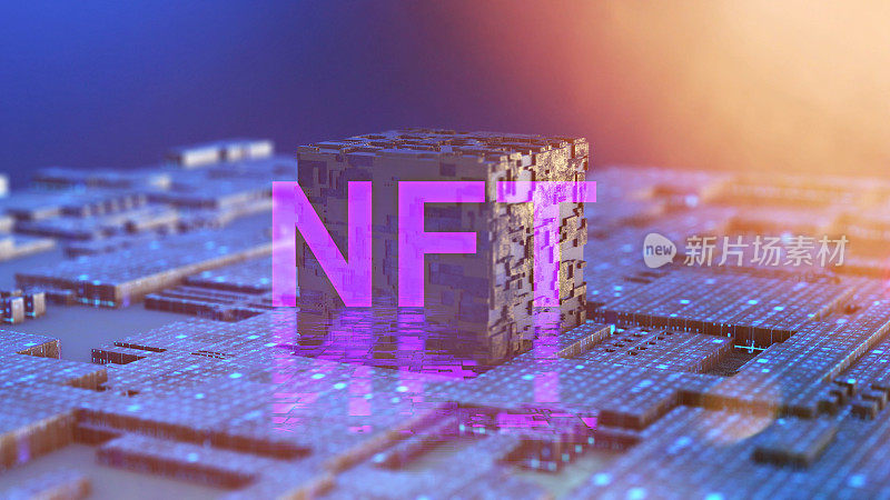 NFT，不可替换令牌，运行AI，元宇宙概念背景