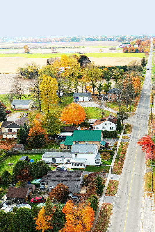 秋天，加拿大安大略省维托里奥的垂直鸟瞰图