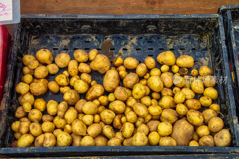 农贸市场上的一箱新土豆