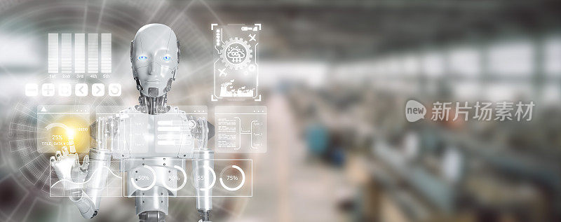 人工智能机器人在工厂生产线上的智能工程和自动化制造与未来AR技术。通过人工智能实现工业自动化。