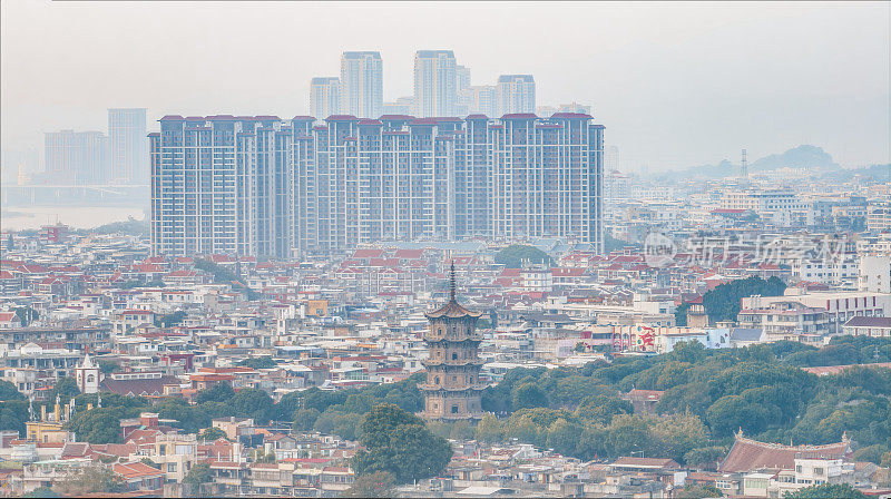 中国福建省泉州市历城区泉州西街及开元寺航拍图