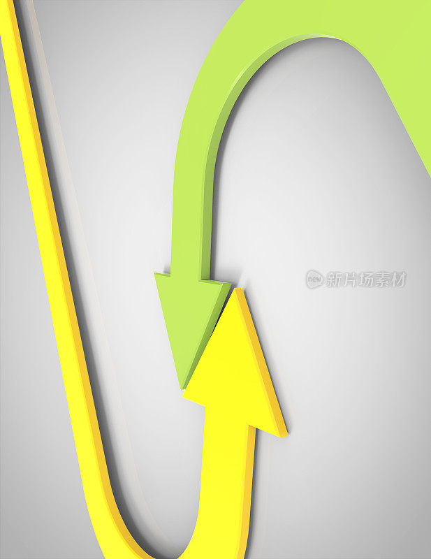 绿色黄色3D箭头。旋转圆箭头循环。