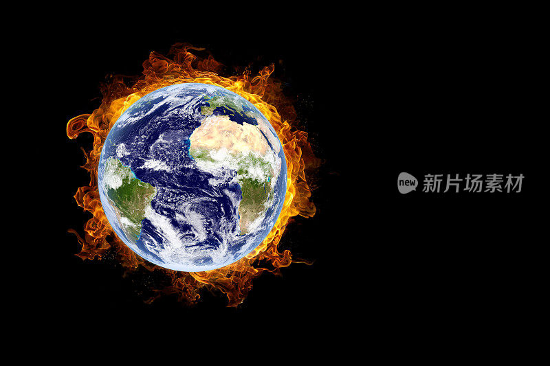 地球燃烧的火焰，全球变暖和灾难的概念。这张图片由美国宇航局提供