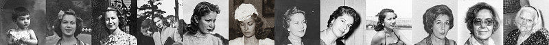 《不同年龄的女人》1915年至2008年。黑白合成图像。