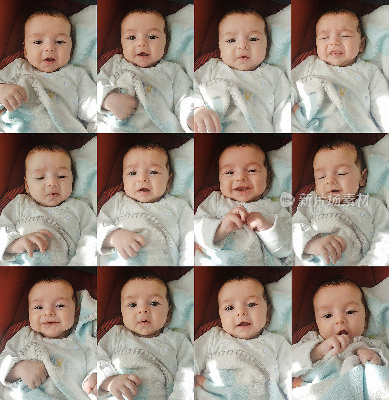 三个月大的男婴做出不同的面部表情