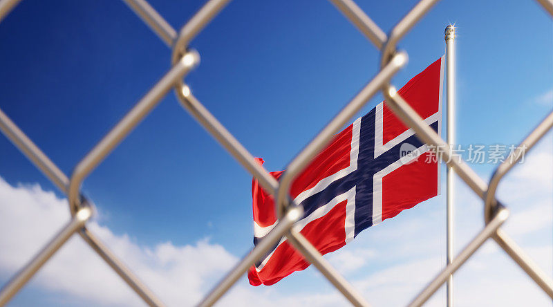 挪威国旗前的围栏
