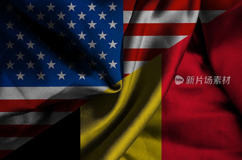 飘扬着比利时和美国国旗