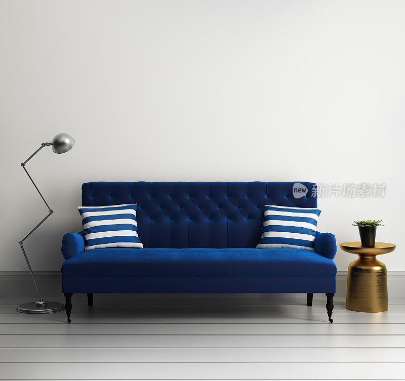 当代典雅奢华的蓝丝绒沙发