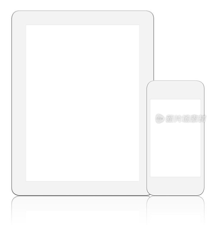 白色平板电脑和智能手机与黑屏
