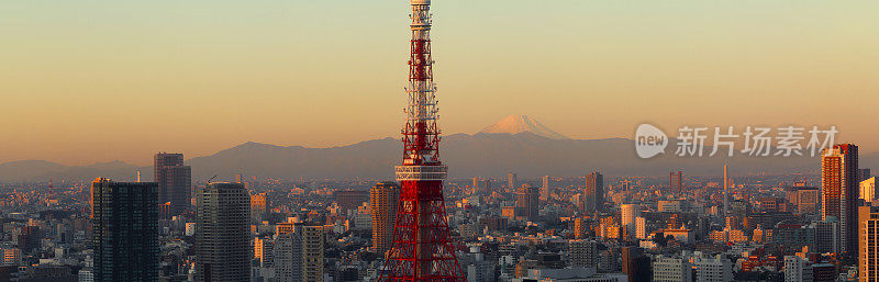 东京和富士山的日出全景