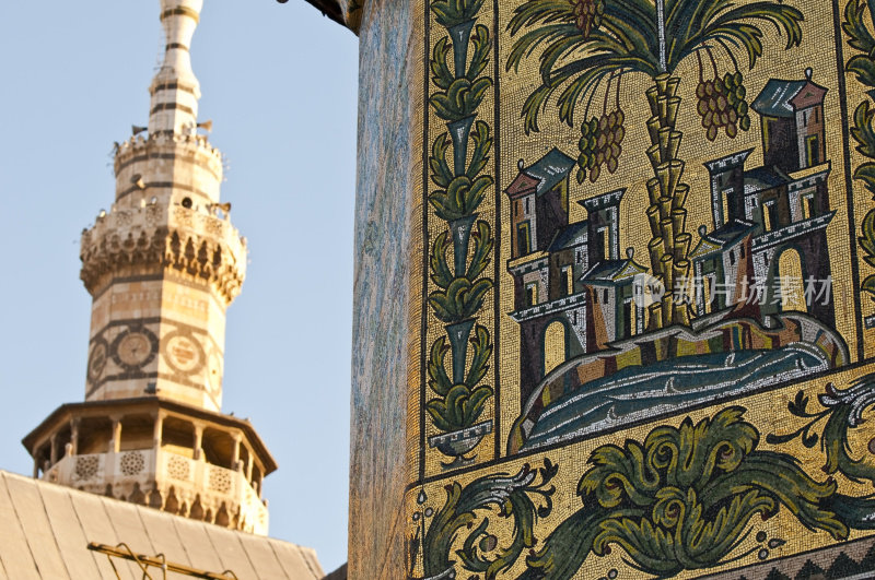 倭马亚清真寺的尖塔和马赛克