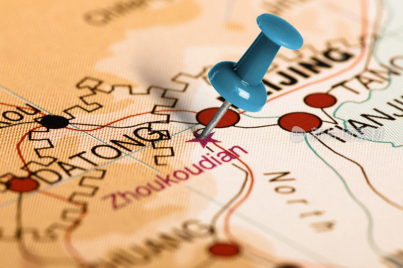 位置周口店。地图上的蓝色大头针。