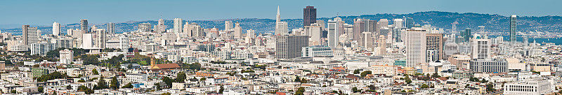 旧金山城市天际线，住宅和摩天大楼全景加利福尼亚