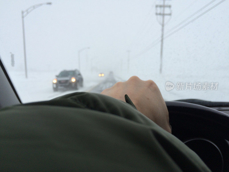 POV在暴风雪中开车