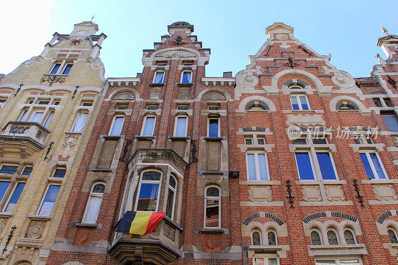 根特几个传统比利时建筑的高角度视图