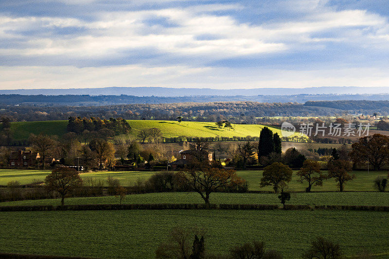 通用的英国鸟瞰景观农田英格兰平原山谷风景