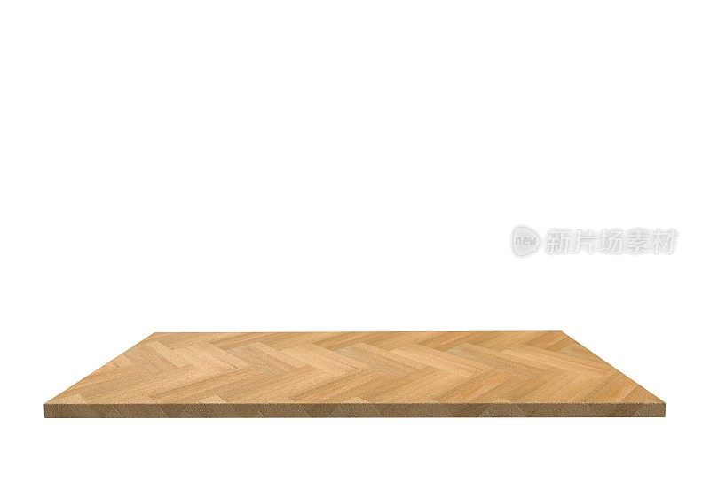 空的木桌或柜台顶部孤立在白色背景上。产品展示
