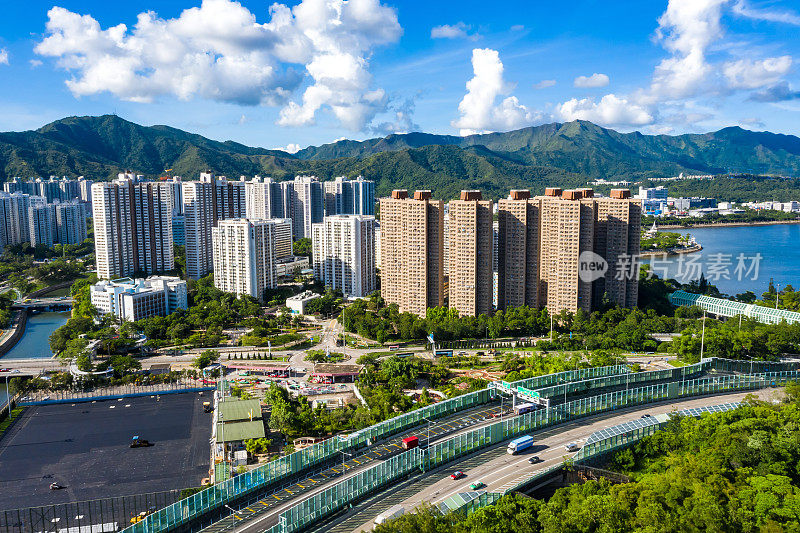 香港大埔新市镇的无人机瞰图