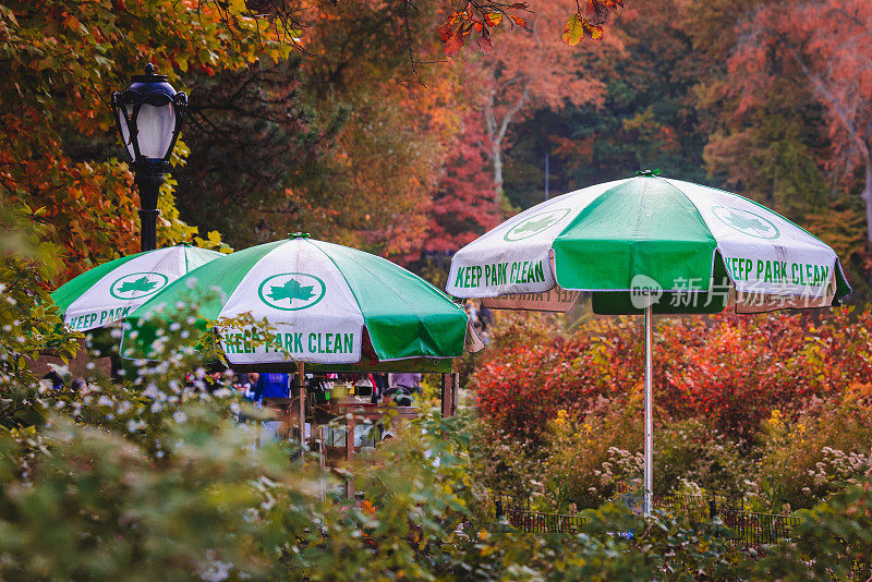 中央公园的食品车雨伞