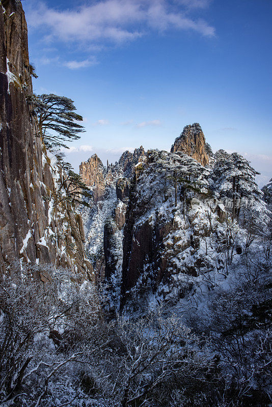 中国黄山的冬季景观