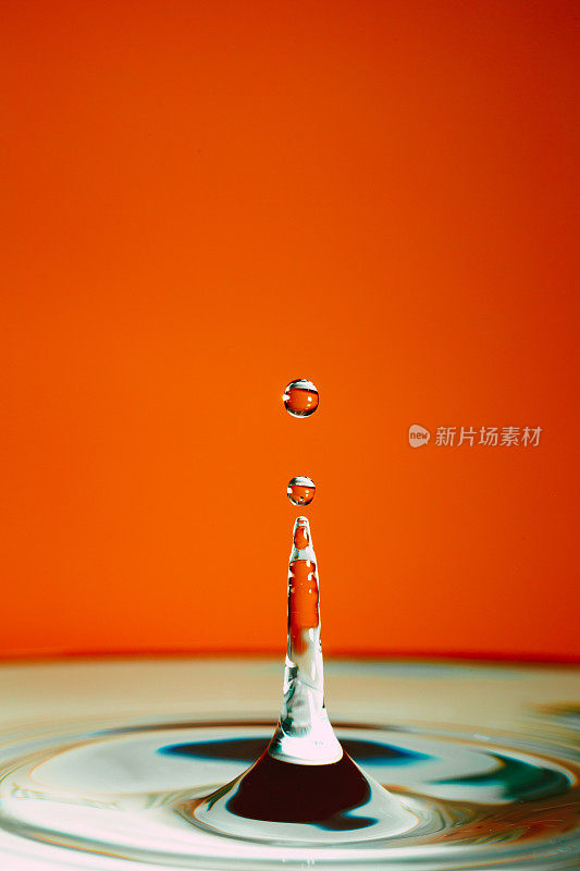 微距特写水滴与橙色背景