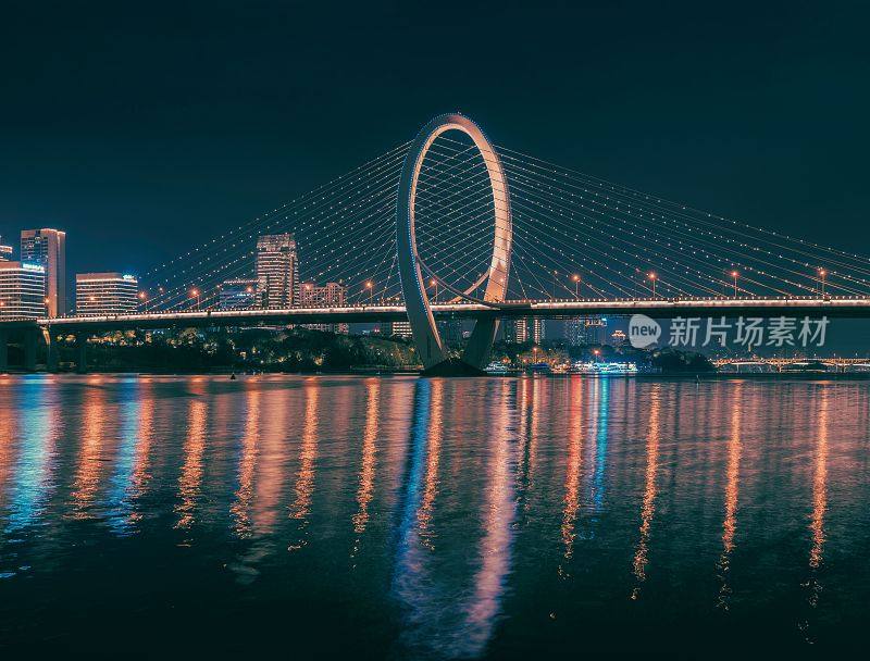 亚洲广西壮族自治区柳州白沙大桥夜景