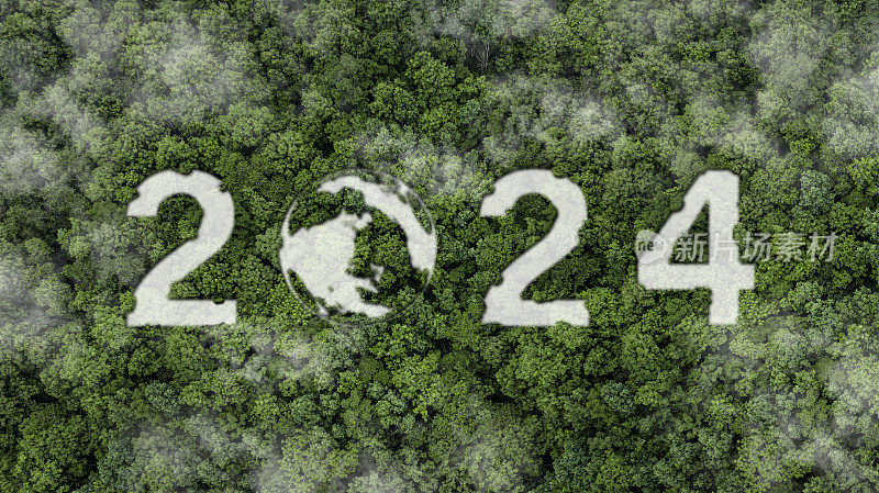 2024年新年理念，可持续环境发展目标，俯览自然。可持续发展目标、ESG、零净值和二氧化碳概念
可持续管理环境可再生能源，拯救世界