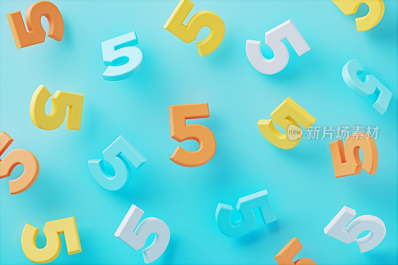 蓝色背景上的彩色数字5