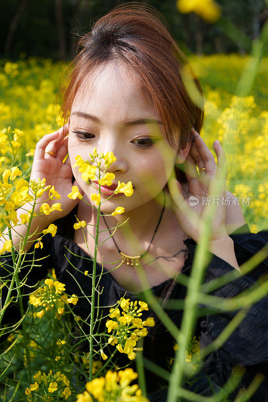 欣赏油菜花的女人