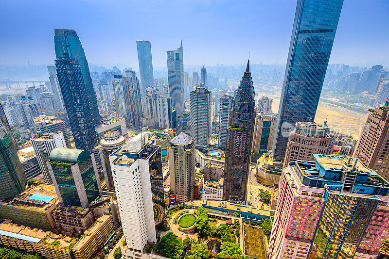 鸟瞰图的城市天际线和重庆的建筑