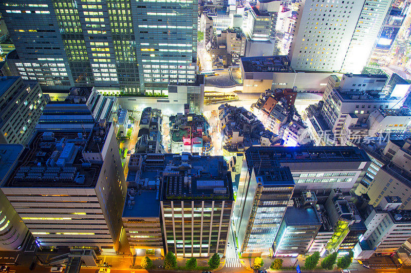 日本东京涩谷夜景鸟瞰图