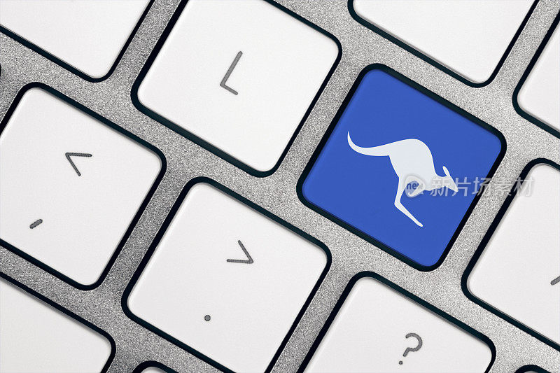 澳洲袋鼠符号-电脑键盘上的蓝色键