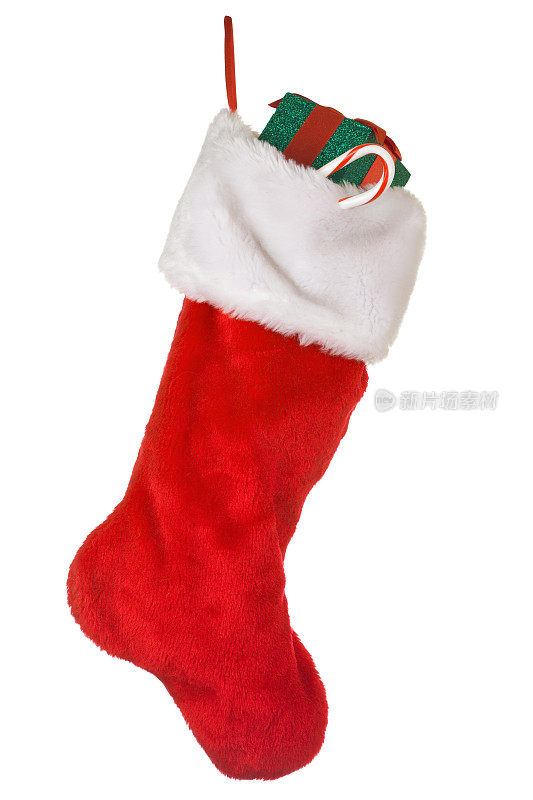 鲜红的圣诞袜，里面有礼物