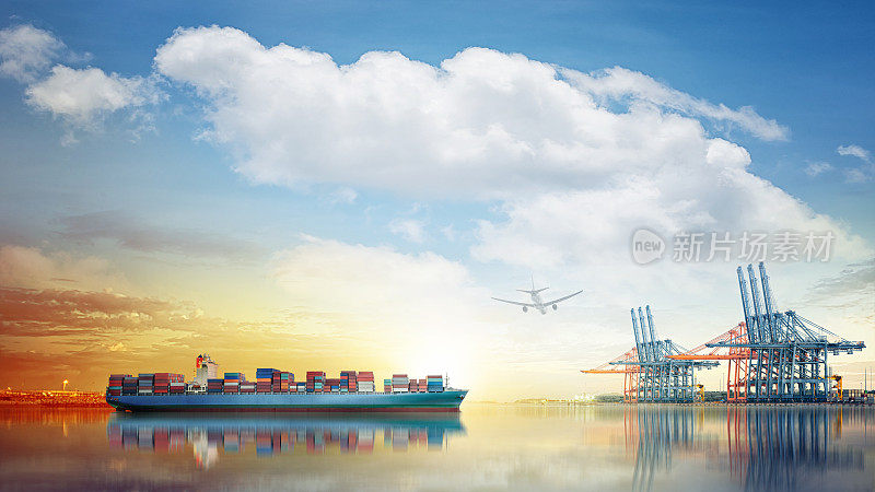 国际集装箱货轮、货机的远洋物流运输、货运运输、海运