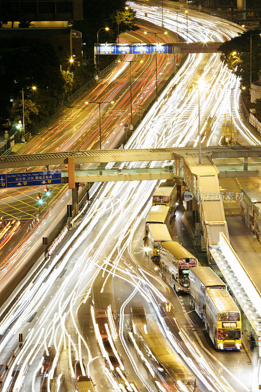 夜间公路，香港，鸟瞰图