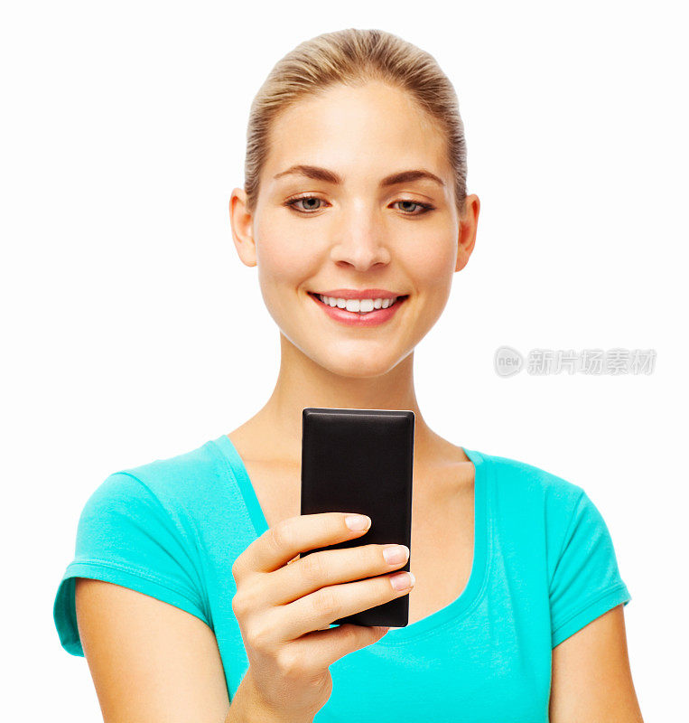 女人用智能手机发短信