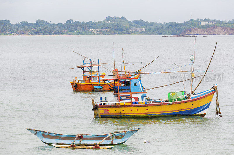 传统渔船和设备，威利加马，斯里兰卡