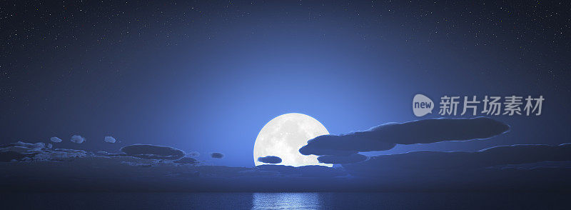 3d渲染月亮设置在海洋