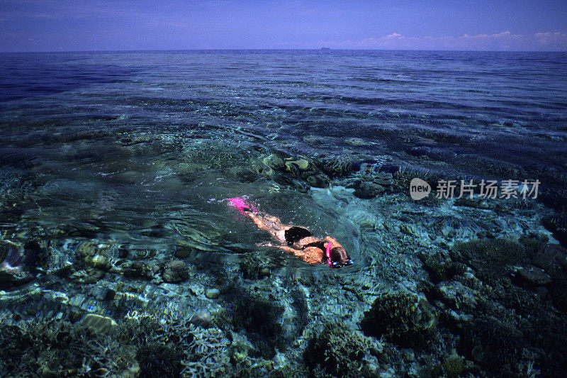 浮潜在珊瑚礁上