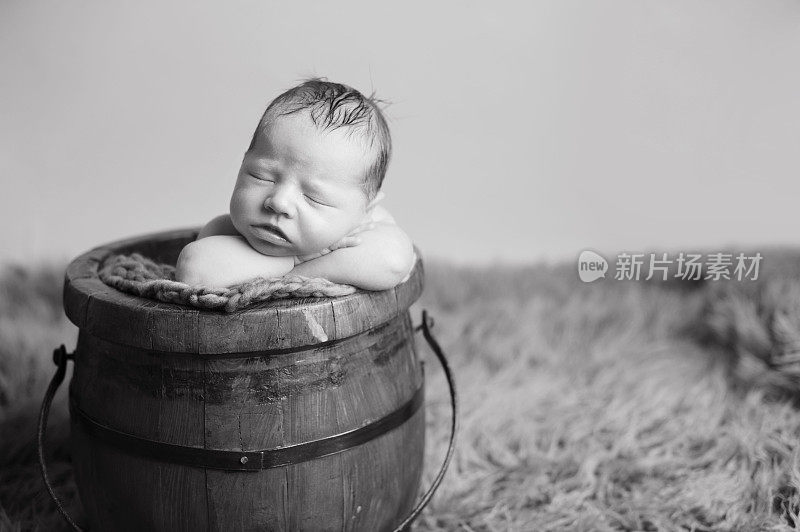 新生儿在桶里摆姿势