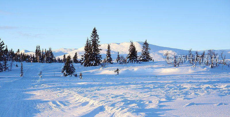 挪威奥普兰县辛芬杰尔山上的越野滑雪道