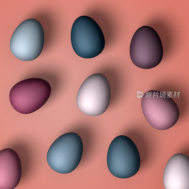 色彩丰富的复活节彩蛋在粉红色的彩色背景与空间。
