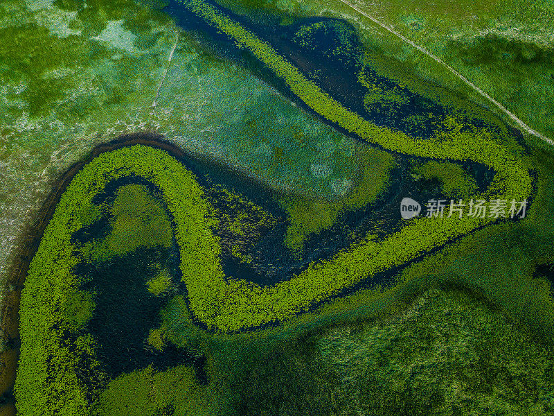 春季湖泊鸟瞰图