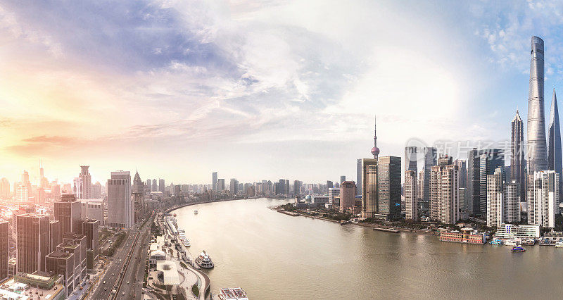 上海天际线和城市景观的全景
