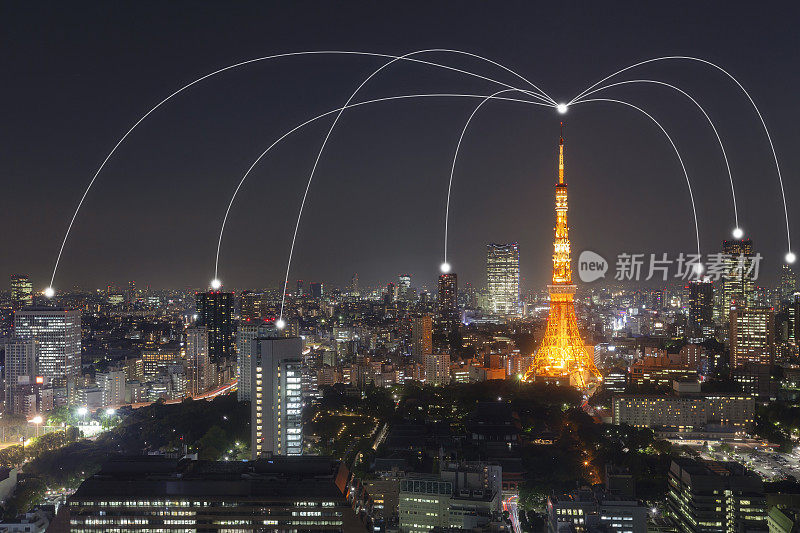 大城市无线通信网络的概念。物联网(物联网)。ICT(信息通信技术)